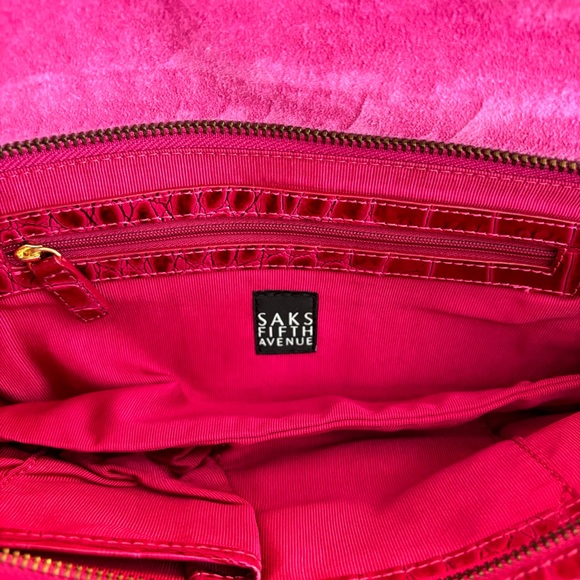 Saks Fifth Avenue Patent Leather Magenta Clutch - Picture 4 of 5